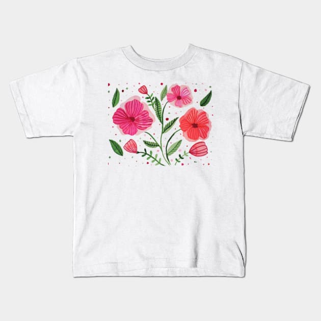 Pink watercolor flowers Kids T-Shirt by wackapacka